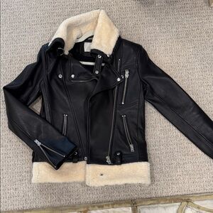 IRO Black Leather Jacket with White Accents